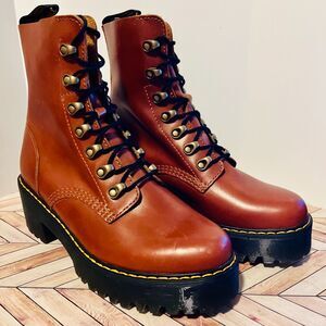 Dr Martens Leona Orleans Leather Heeled Women 6 Boots Butterscotch Lug Platform